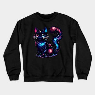 Kawaii Cosmic Cat in Stars Crewneck Sweatshirt